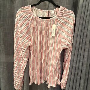 NWT pink striped blouse top loose fit size  m L XL no iron by glam shirt ruffle
